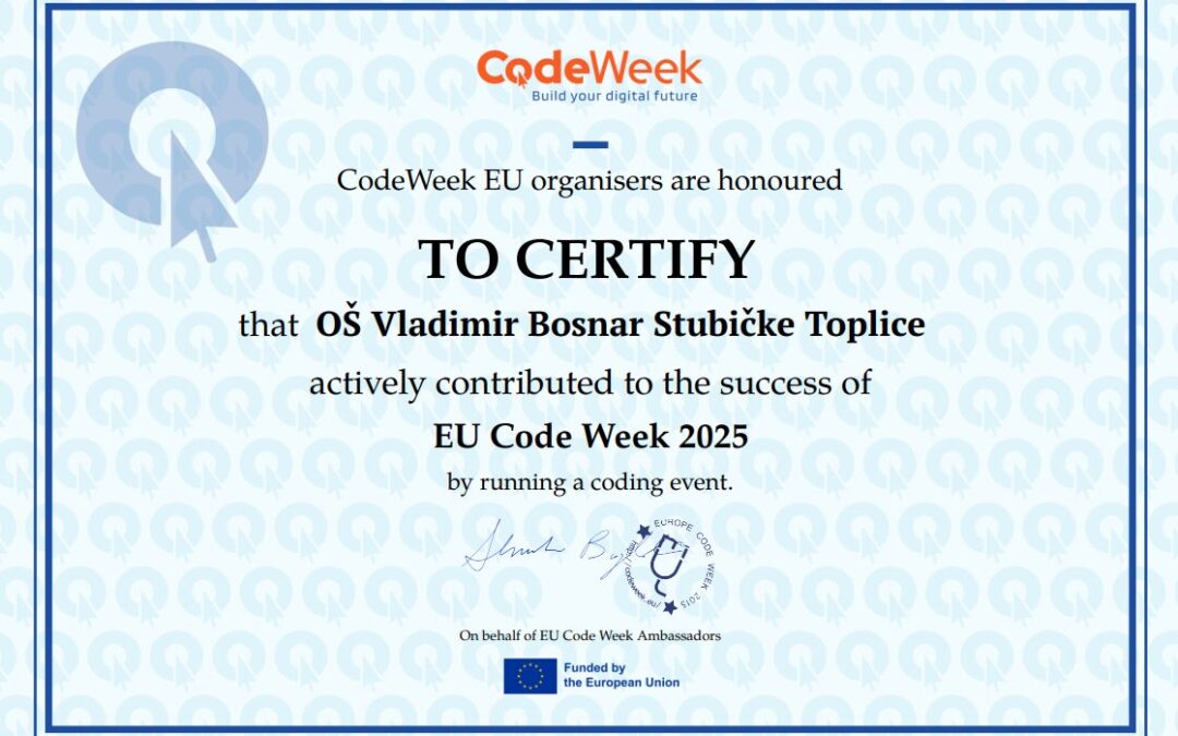 Učenici sudjelovali u EU Code Weeku, škola nagrađena certifikatom